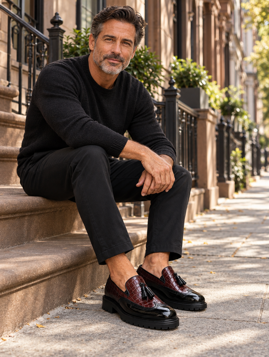 Rafael | Croc-Texture Tassel Loafers