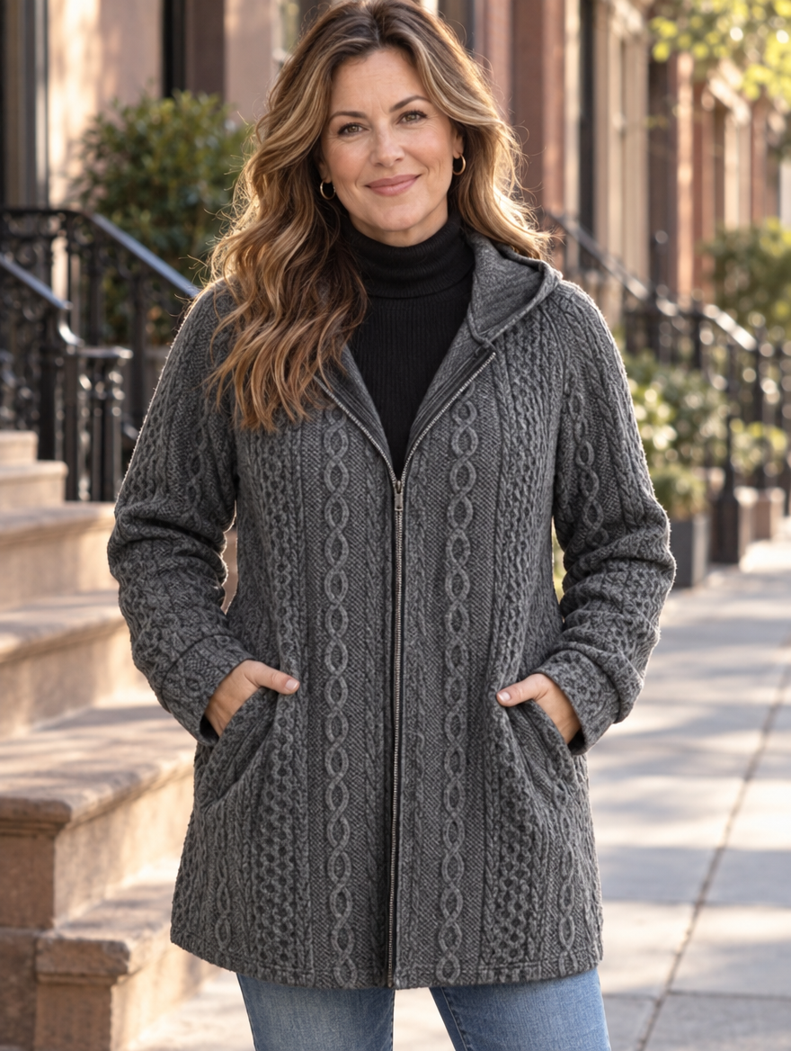Brielle | Cable-Texture Hooded Coat