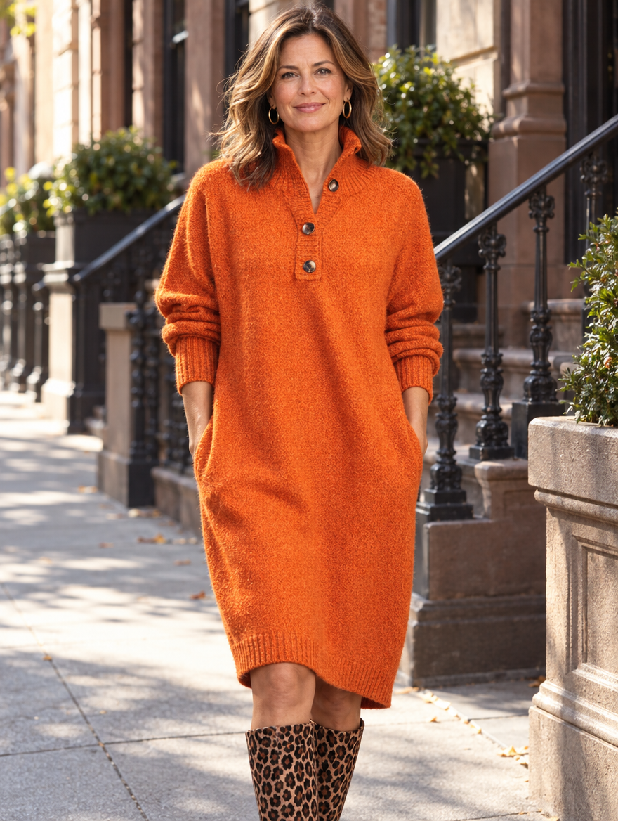 Odilia | Button-Collar Relaxed Midi Dress