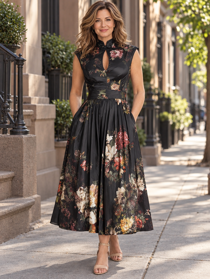 Leontine | Keyhole Pleated Midi Dress