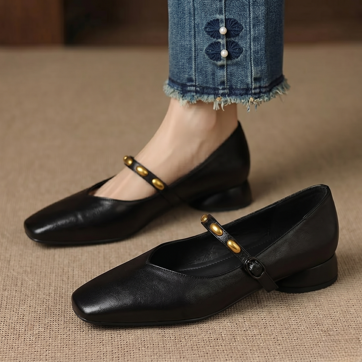 Zyra | Square-Toe Mary Jane Flats
