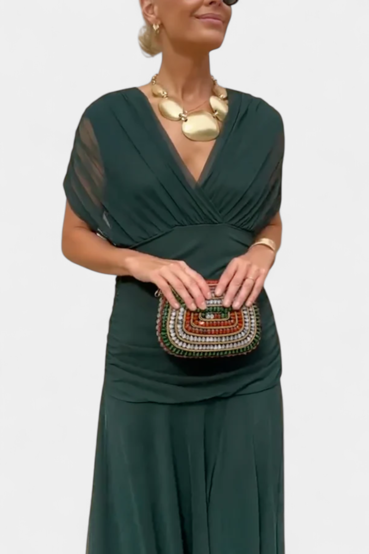 Nava | Long Floral Dress with V-Neck