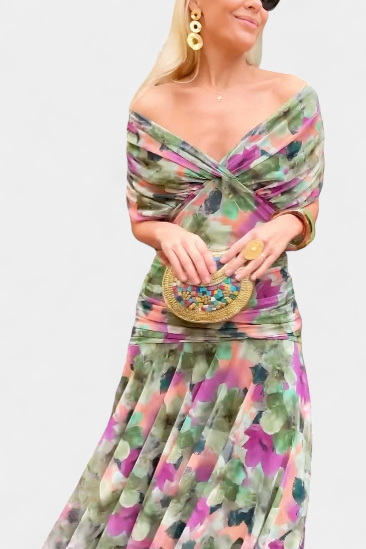 Nava | Long Floral Dress with V-Neck