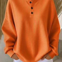 Linnea | Button-Neck Waffle Long-Sleeve Top