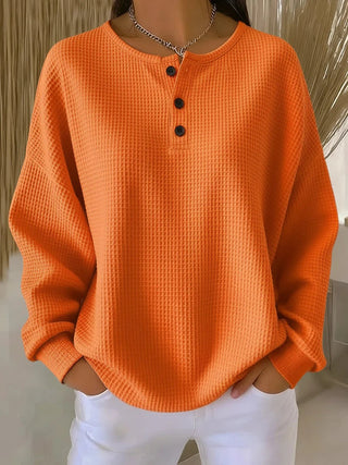 Linnea | Button-Neck Waffle Long-Sleeve Top