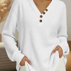 Linnea | Button-Neck Waffle Long-Sleeve Top