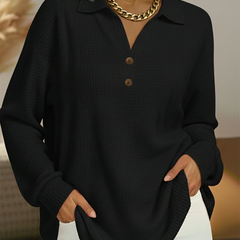 Linnea | Button-Neck Waffle Long-Sleeve Top