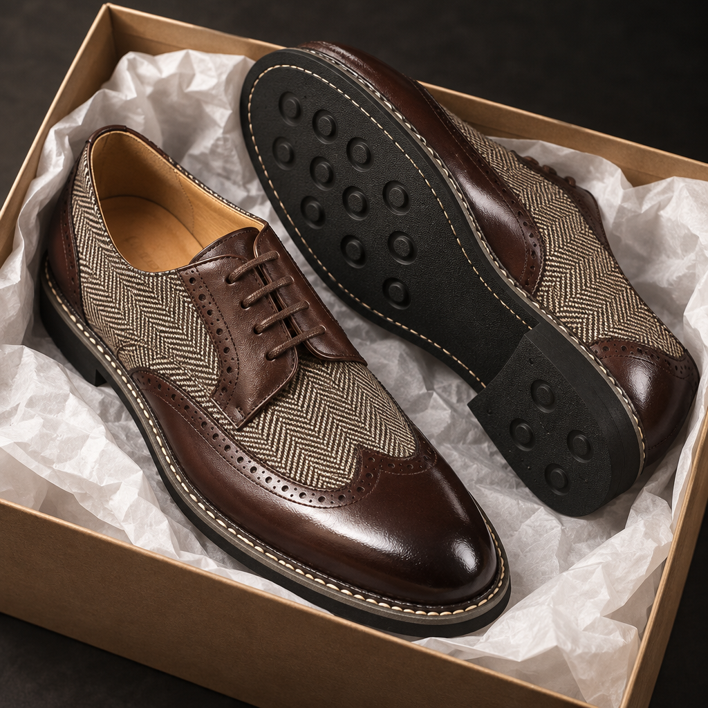 Cassian | Herringbone Lace-Up Oxford Shoes