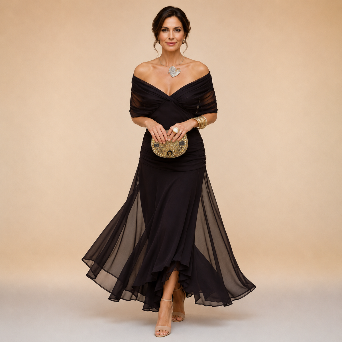 Madeline | Draped Sleeve Evening Gown
