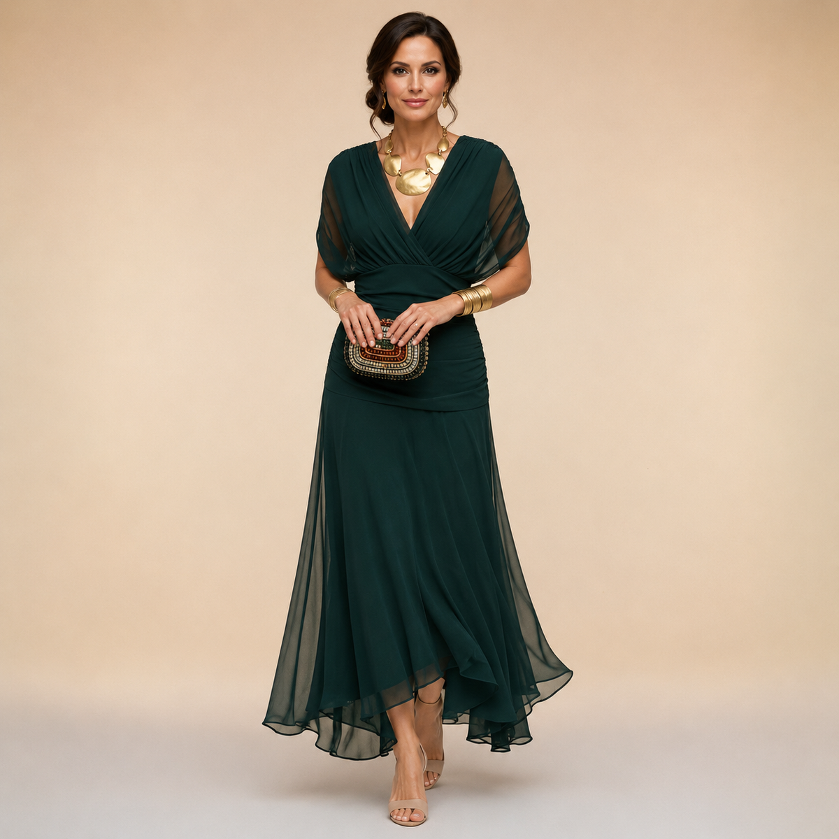Madeline | Draped Sleeve Evening Gown