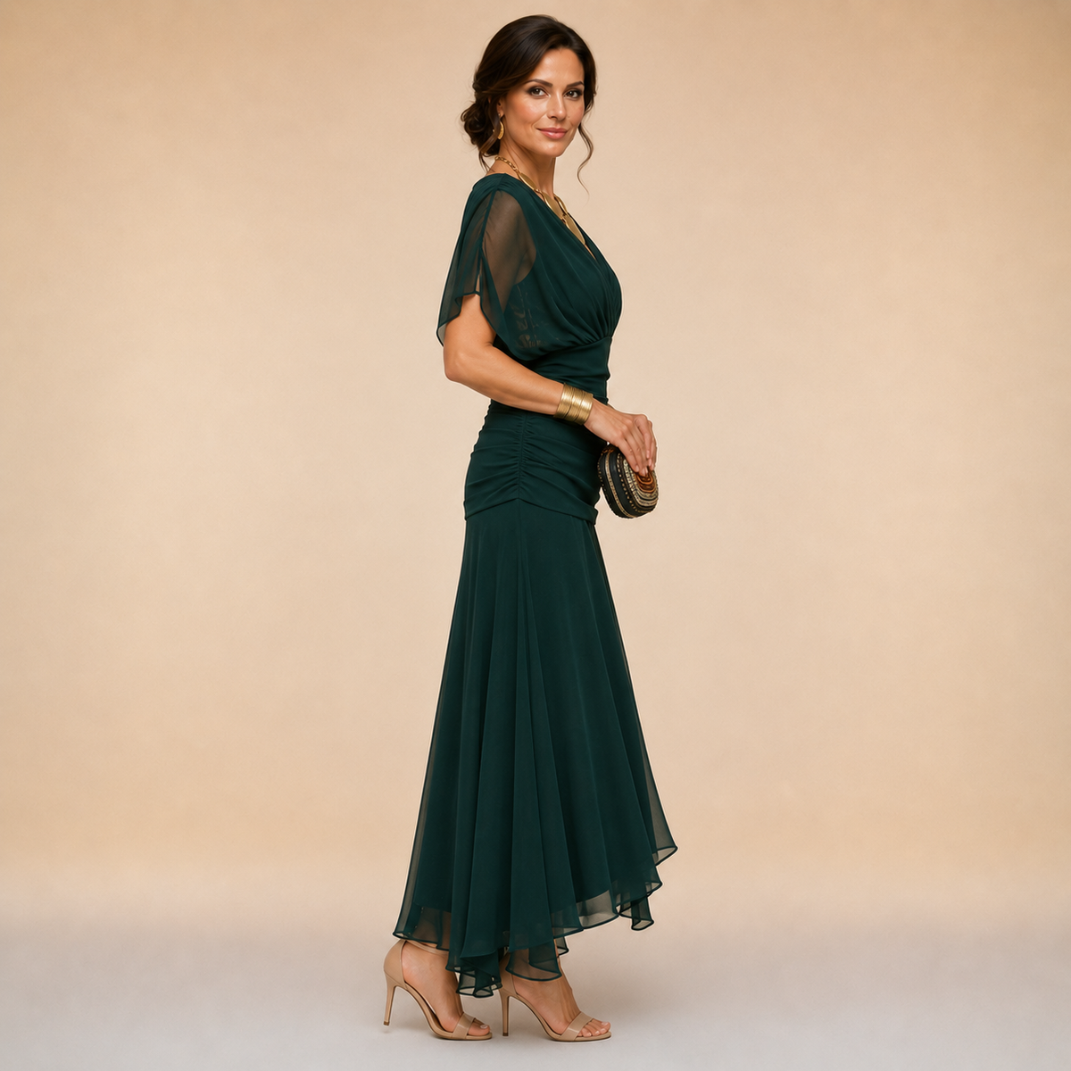 Madeline | Draped Sleeve Evening Gown
