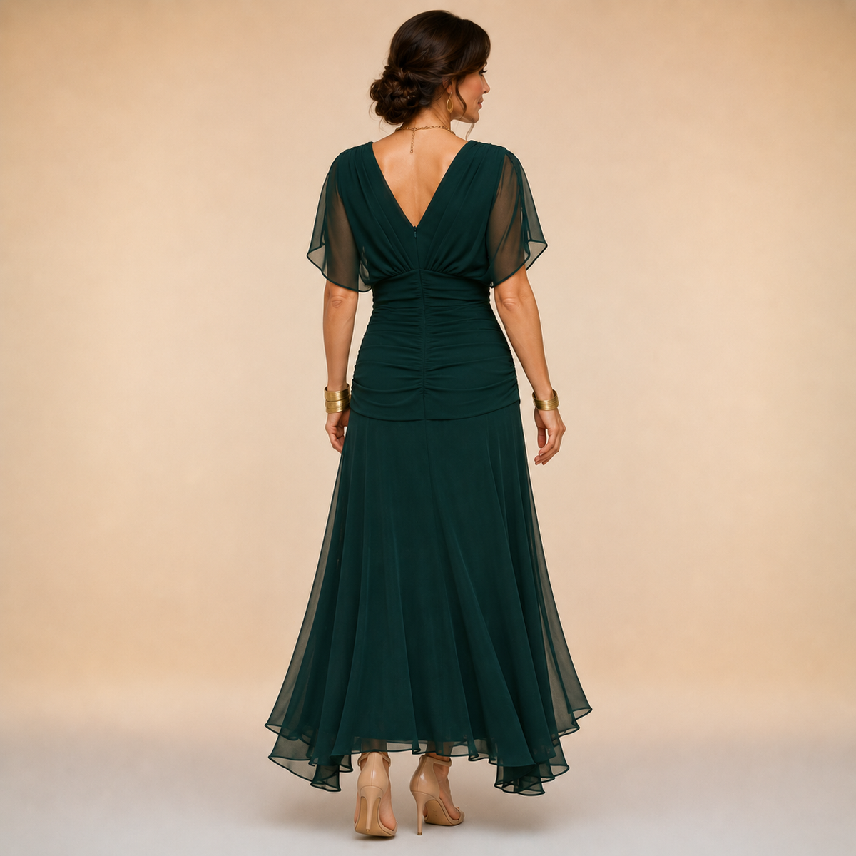 Madeline | Draped Sleeve Evening Gown