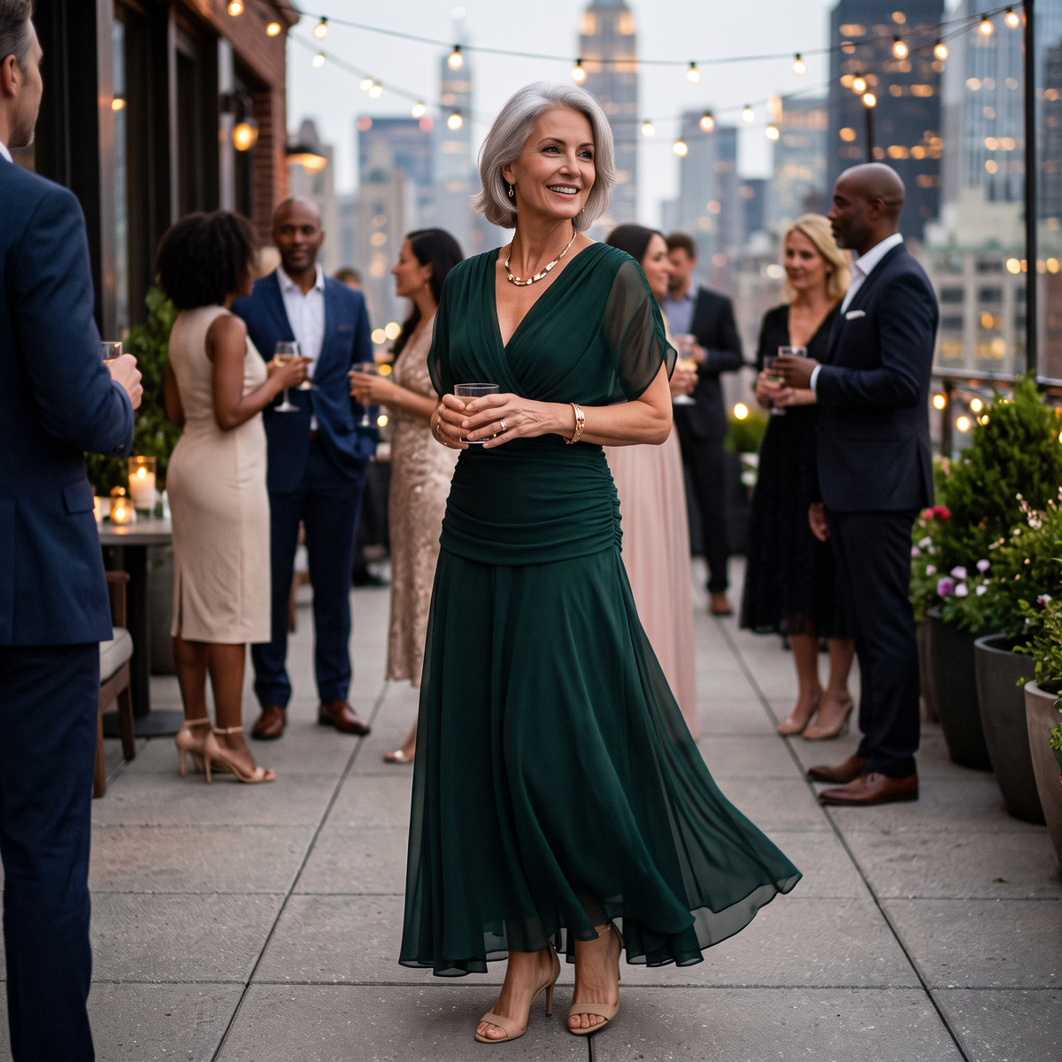 Madeline | Draped Sleeve Evening Gown