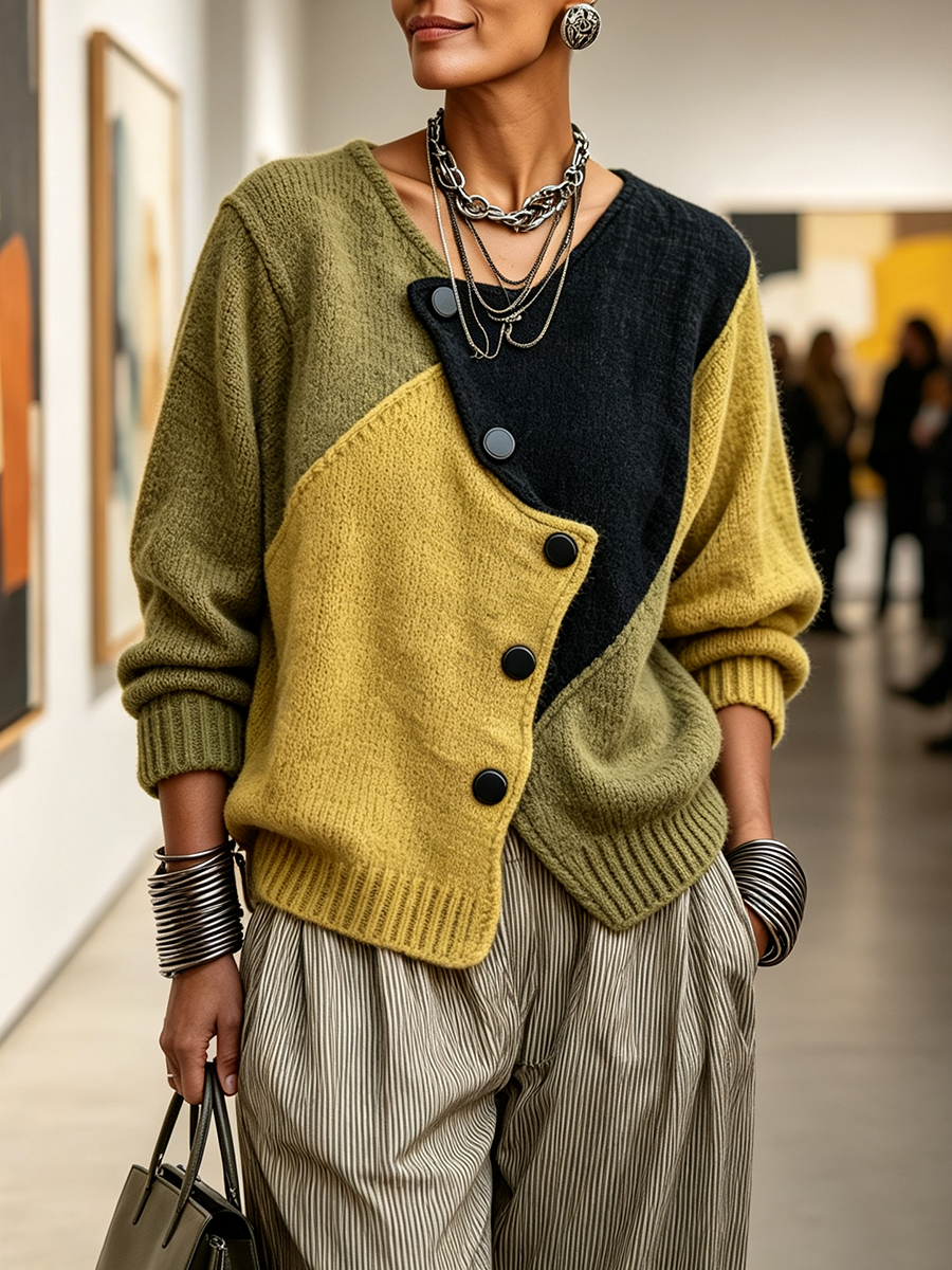 Calista | Asymmetric Color-Block Sweater
