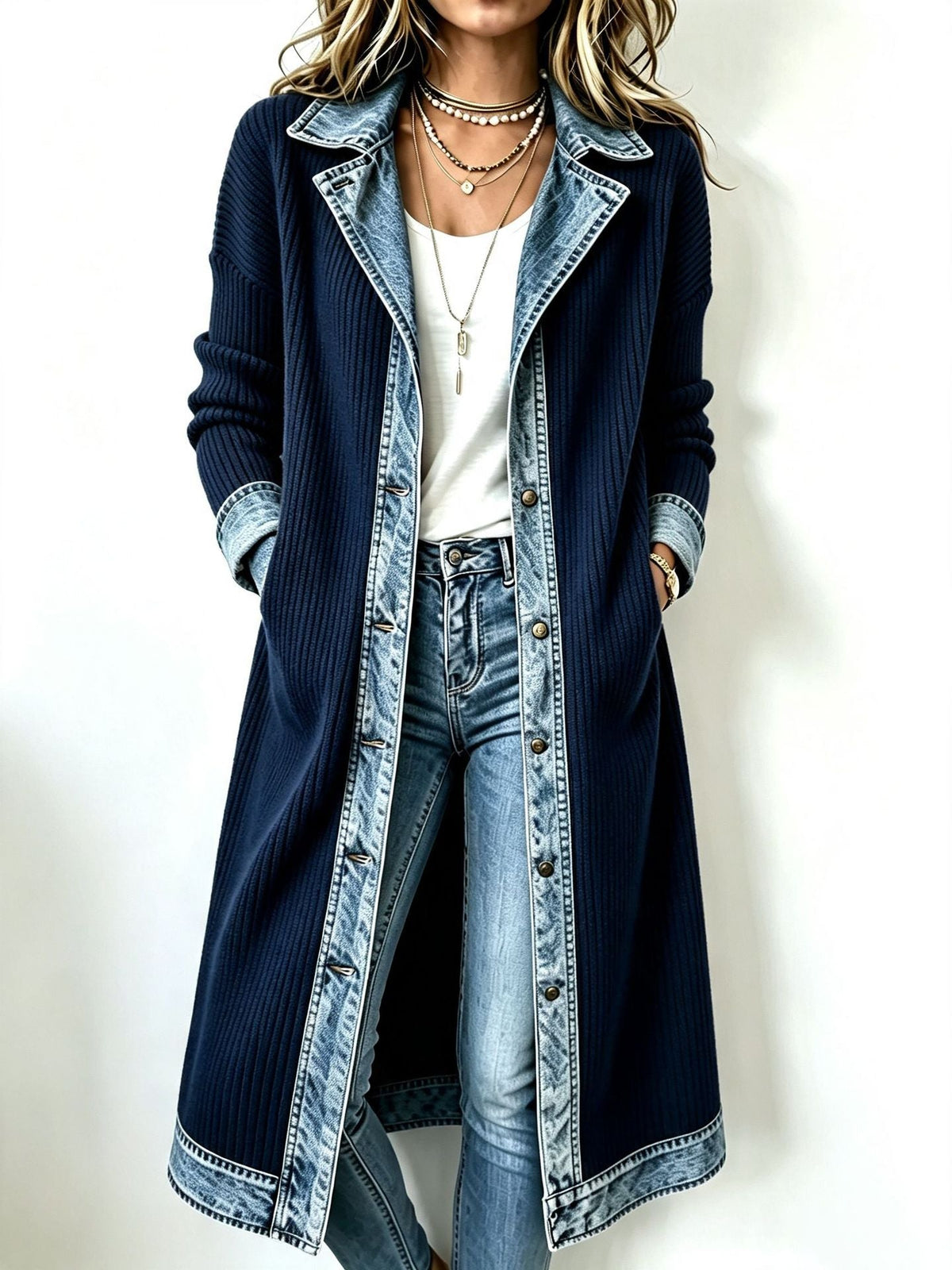 Sylvie | Contrast-Trim Long Cardigan