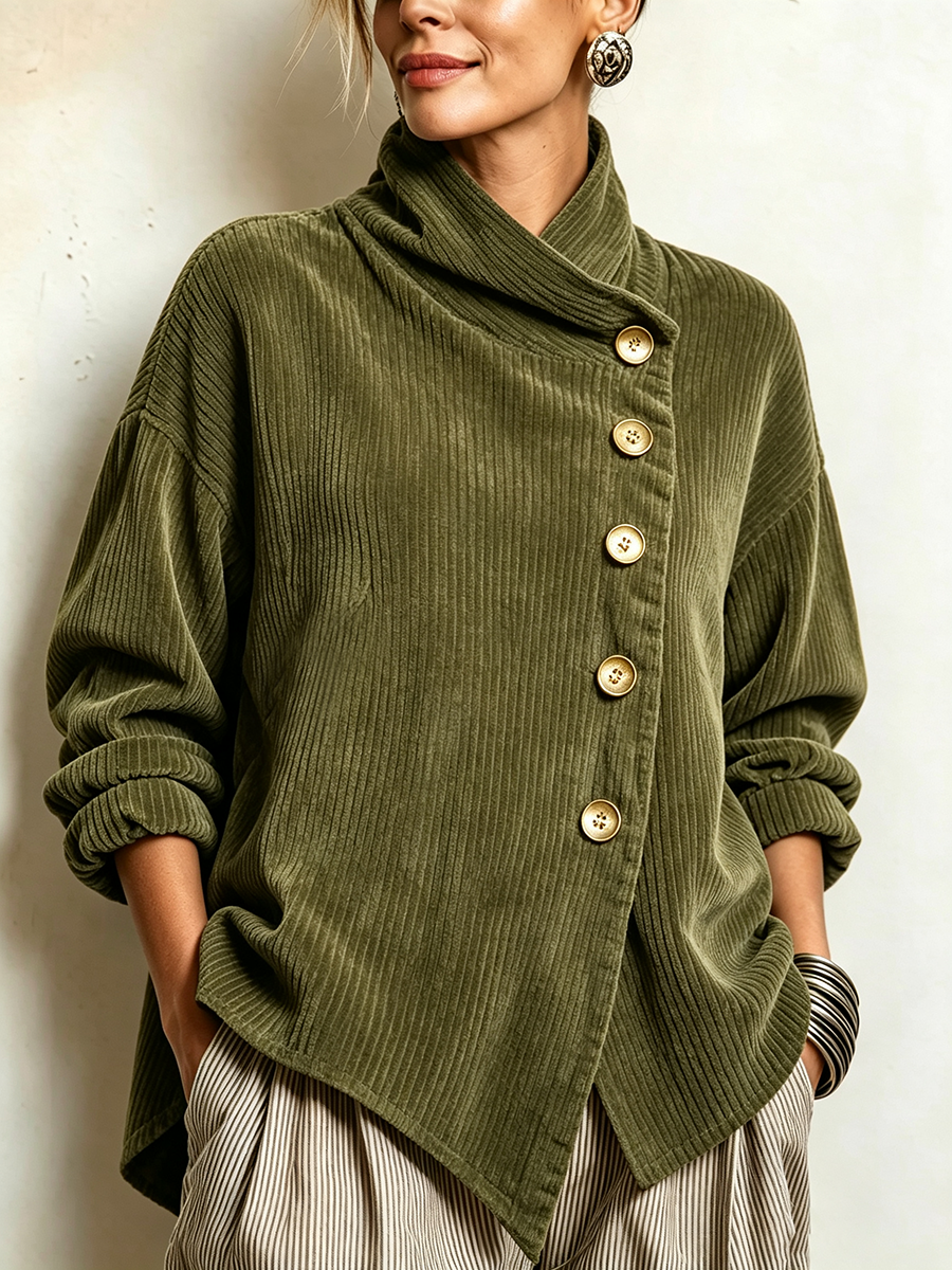 Coralie | Asymmetric Button Ribbed Sweater