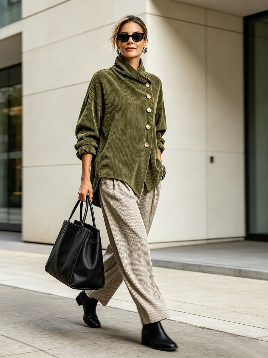 Coralie | Asymmetric Button Ribbed Sweater