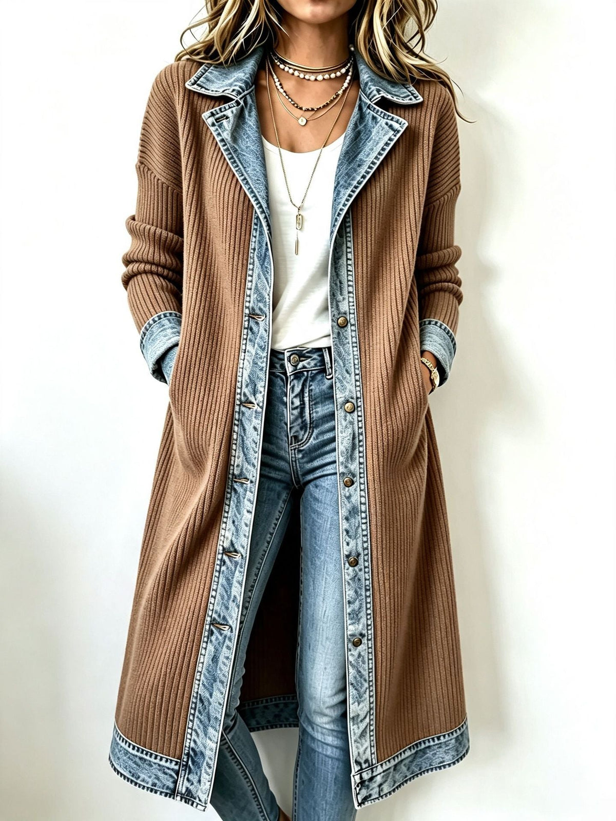 Sylvie | Contrast-Trim Long Cardigan