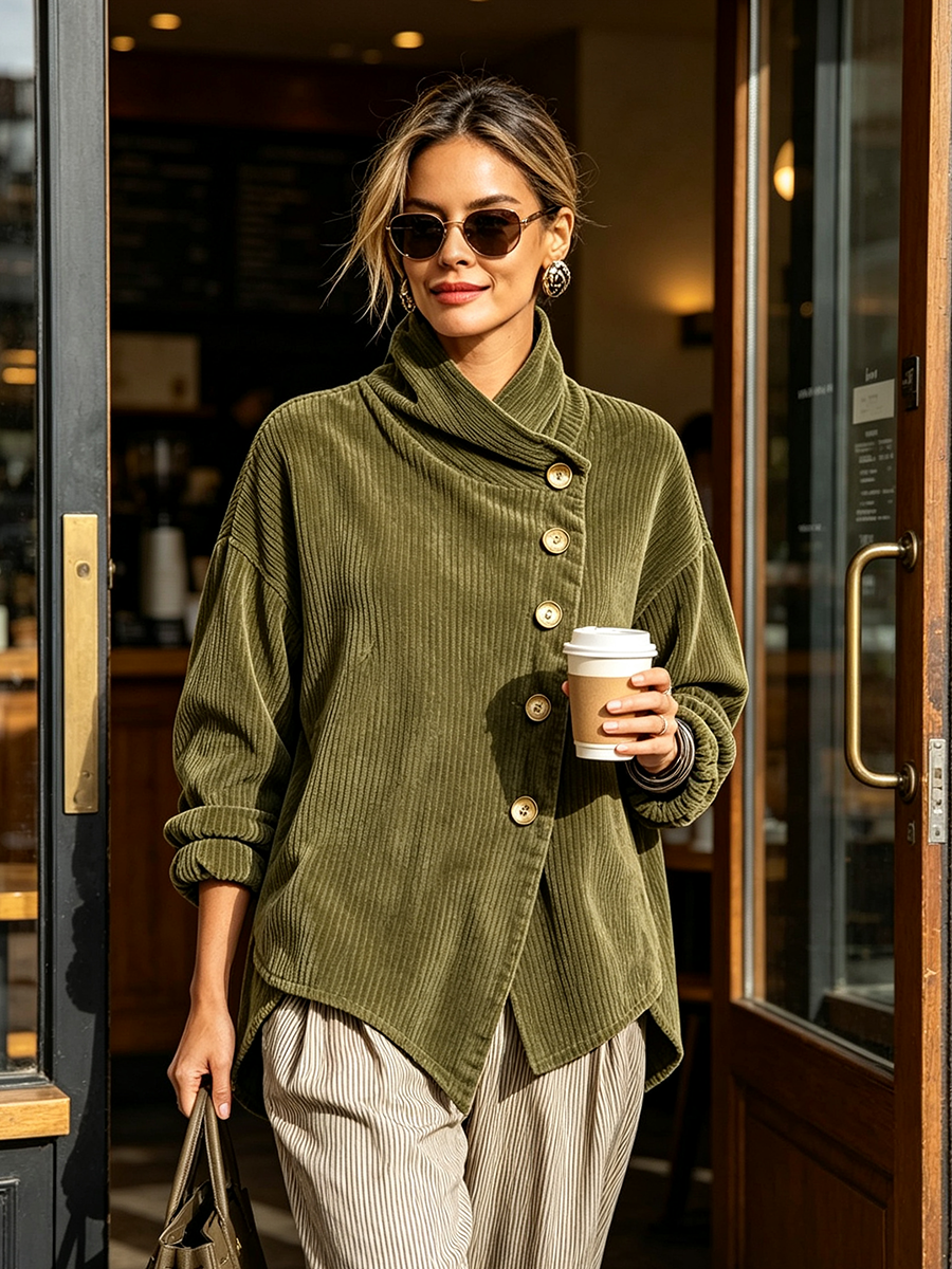 Coralie | Asymmetric Button Ribbed Sweater