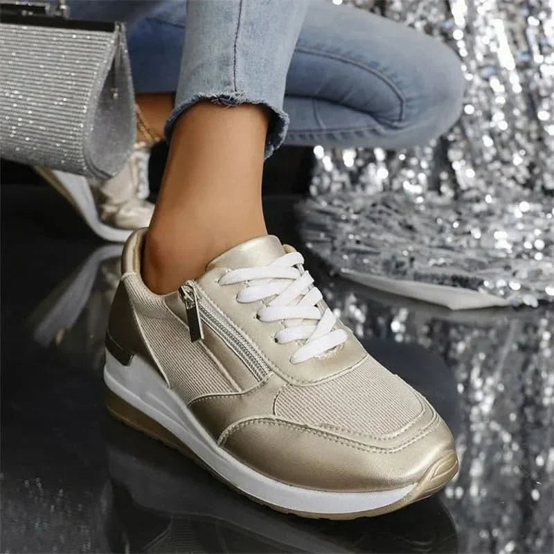 Livia | Metallic Wide-Toe Lace-Up Sneakers