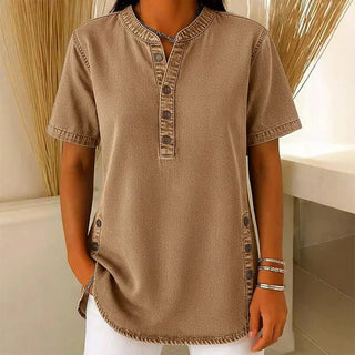 Nerine | Side-Button Henley Tunic Top